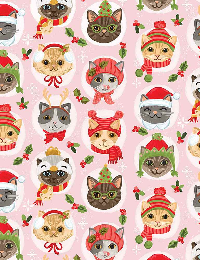 Cozy Holiday- Cats in Hats- Pink